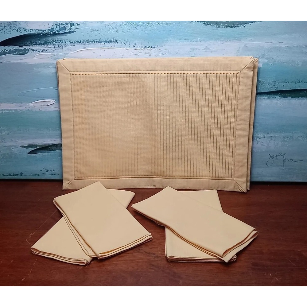 Vintage Set Of 4 Placemats & 4 Napkins Yellow Cloth Napkins & Placemats Retro